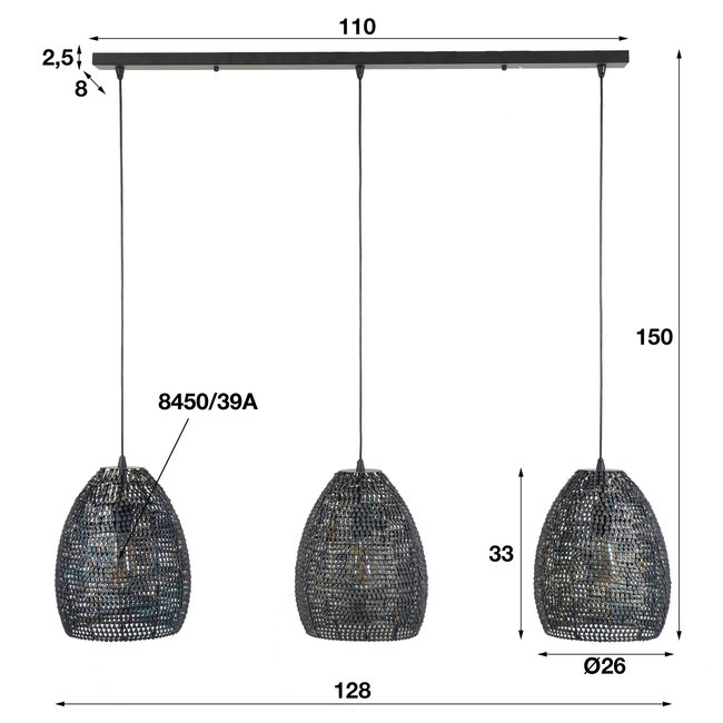 WoonStijl Hanglamp 3x armor ovaal / Zwart bruin