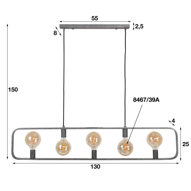 WoonStijl Hanglamp 5L strip