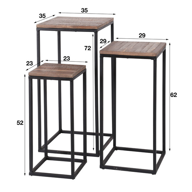WoonStijl Bloemenzuil Teca set van 3 vierkant buisframe - Teakhout greywash