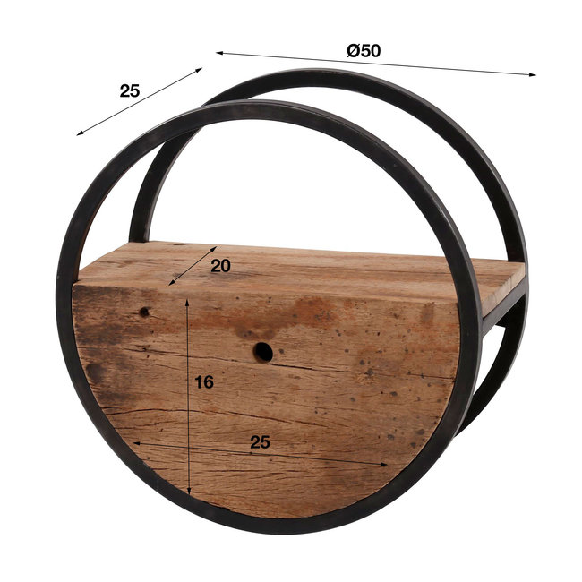 WoonStijl Wandschap circular Ø50 met lade / Robuust hardhout