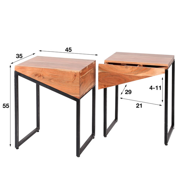 WoonStijl Nachtkastje Slice 1 lade set van 2 / Massief acacia naturel