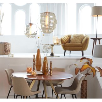 Light en Living Hanglamp MISTY goud+glas  amber goud - 2 maten