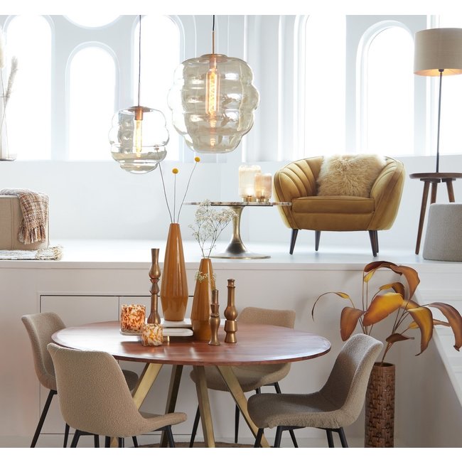 Light en Living Hanglamp MISTY goud+glas  amber goud - 2 maten