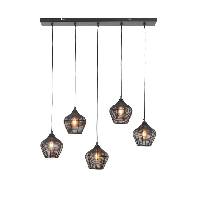 Light en Living Hanglamp 5L 100x20x122 cm ALVARO mat zwart