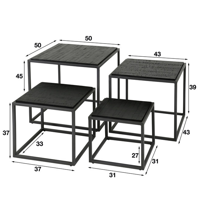 WoonStijl Salontafel set van 4 Teca black