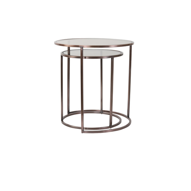 Light en Living Bijzettafel set van 2 DUARTE glas bruin+antiek koper