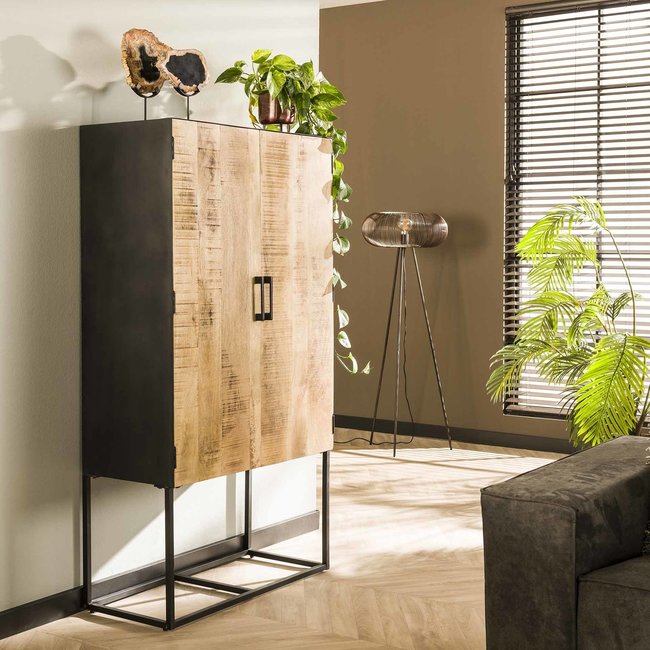 WoonStijl Wandkast 2D metal wood Massief mango blank antiek