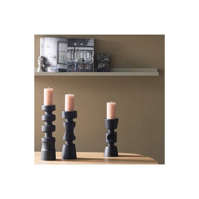 Woood Midi Kandelaar Mango Hout Zwart 41cm
