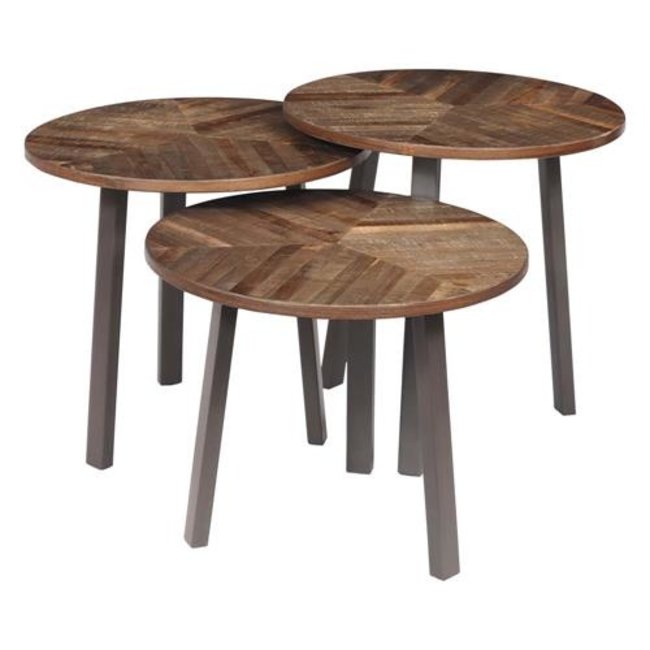 Tower Living Set van 3 bijzettafels Lazio – gerecycled teak greywash