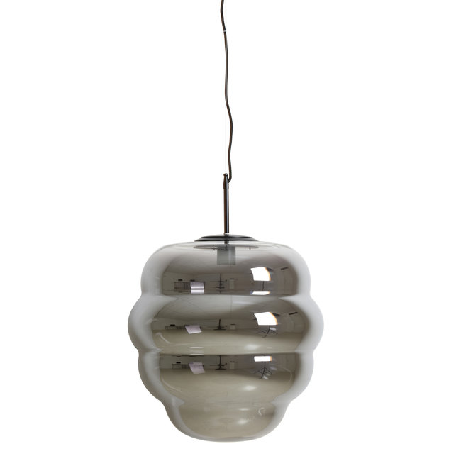 Light en Living Hanglamp MISTY glas  smoke+mat zwart - 2 maten
