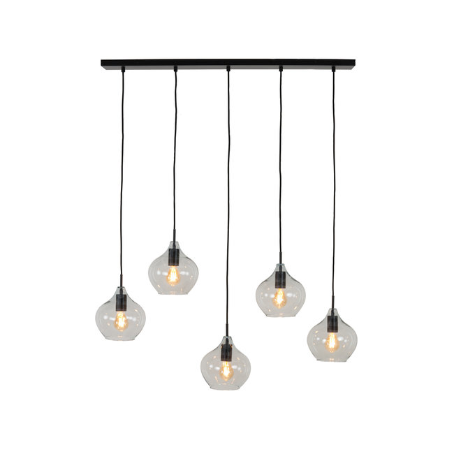 Light en Living Hanglamp 5L 104x20x120 cm RAKEL mat  zwart+helder