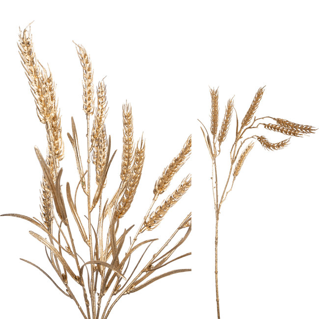 PTMD Kunsttak Leaves Plant gold metallic wheat spray
