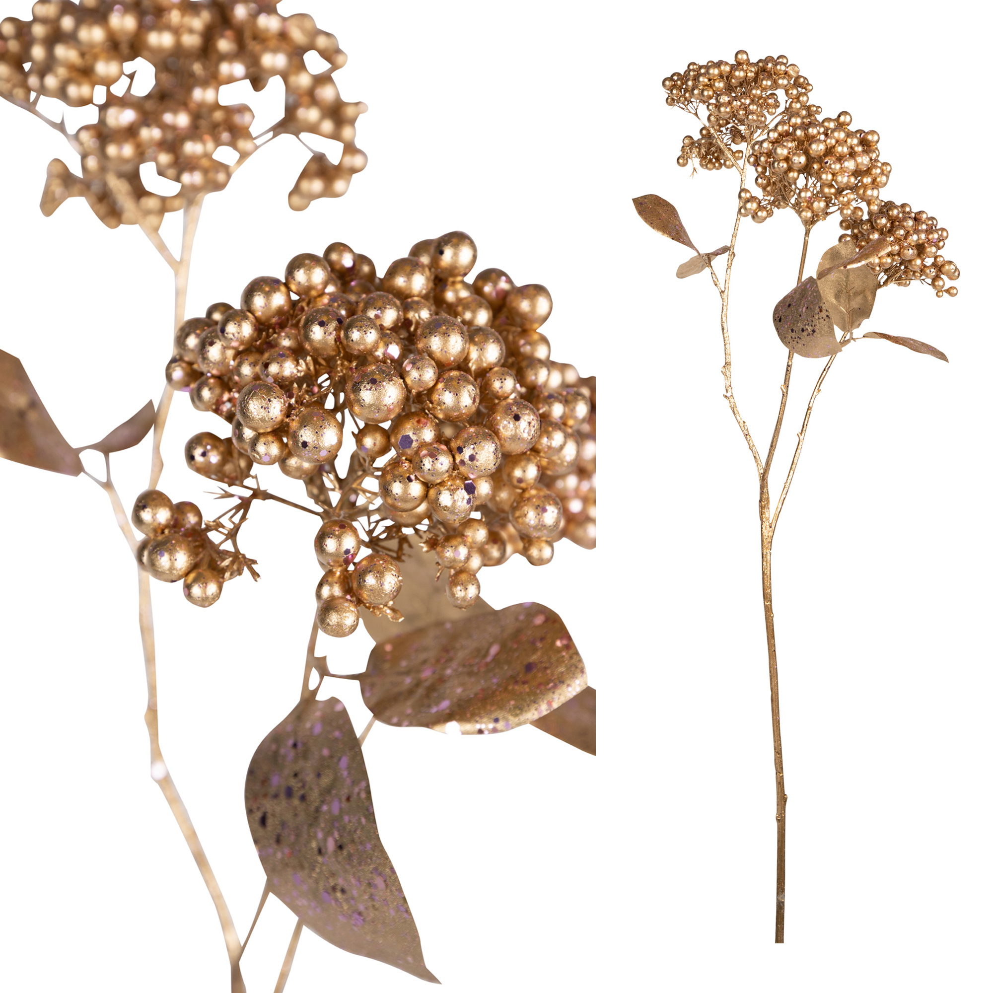 Kunsttak Berry Plant rose gold glitter berry spray De Woon Winkel
