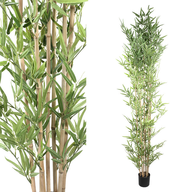 PTMD Kunstplant Leaves Plant green bamboo natural in pot - 240 cm hoog