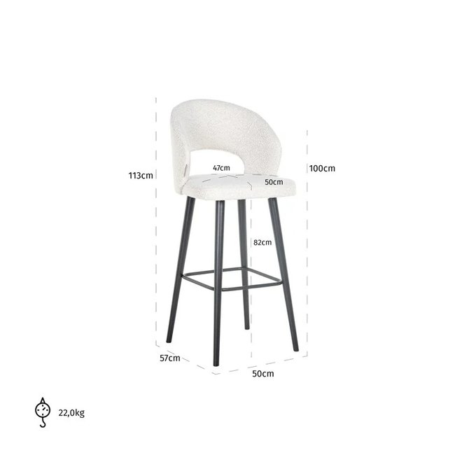 Richmond Interiors  Barstoel Savoy white bouclé (Copenhagen 900 Bouclé White)