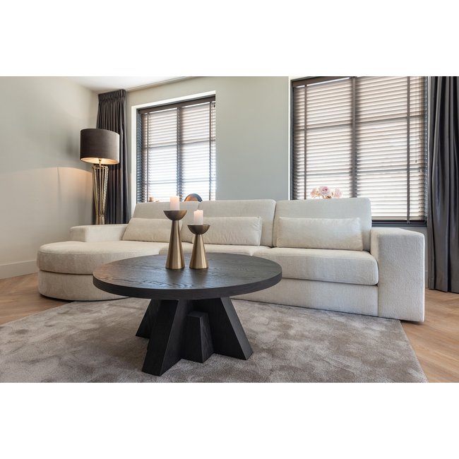 Richmond Interiors  Bank Felix 2.5 seats + lounge rechts rond white chenille (Bergen 900 white chenille)