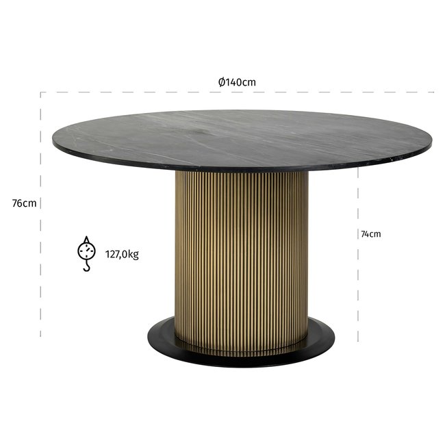 Richmond Interiors  Eettafel Ironville Ø140 (Black/gold)