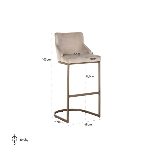 Richmond Interiors  Barstoel Bolton khaki velvet geborsteld goud Khaki