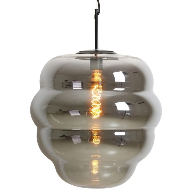 Light en Living Hanglamp MISTY glas  smoke+mat zwart - 2 maten