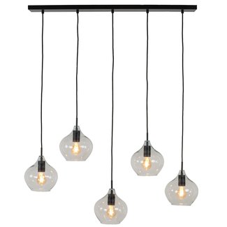 Light en Living Hanglamp 5L 104x20x120 cm RAKEL mat  zwart+helder