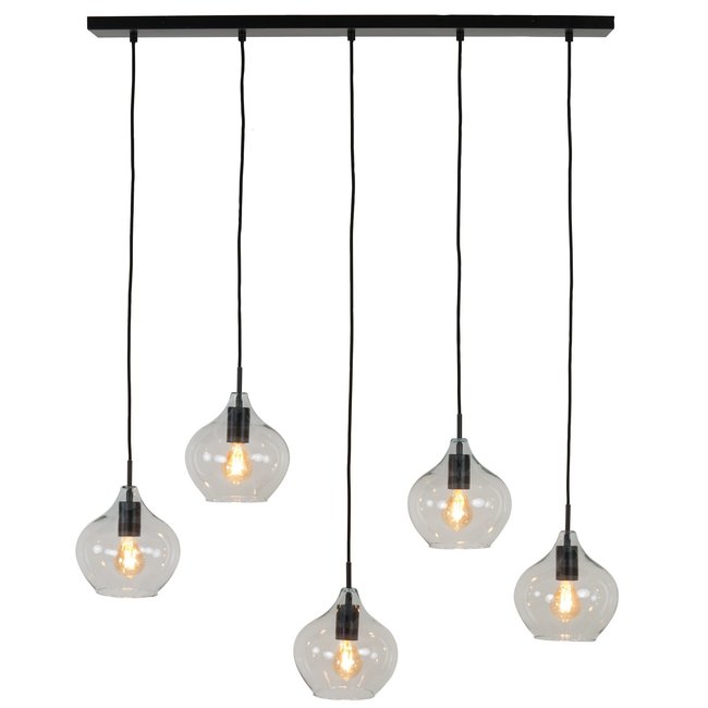 Light en Living Hanglamp 5L 104x20x120 cm RAKEL mat  zwart+helder