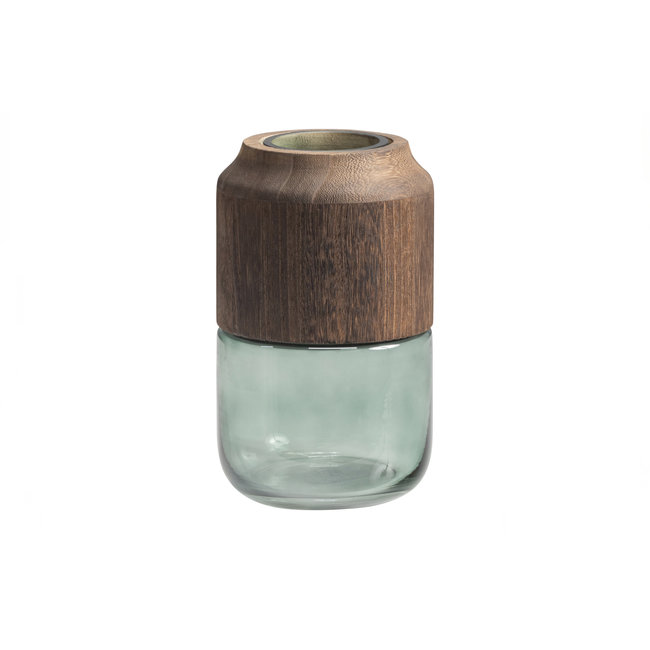 Woood Celeste Vaas Glas/hout Blauw/groen 28x16cm