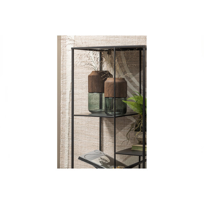 Woood Celeste Vaas Glas/hout Blauw/groen 28x16cm