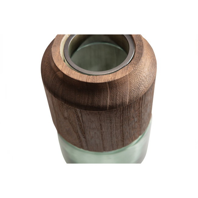 Woood Celeste Vaas Glas/hout Blauw/groen 28x16cm