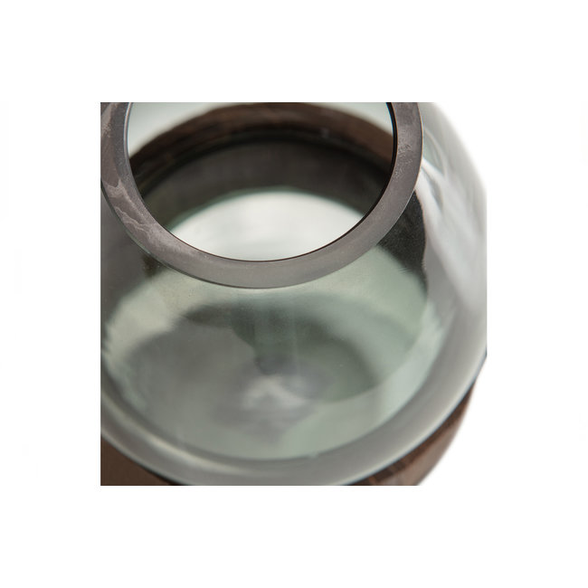 Woood Dave Vaas Glas/hout Blauw/groen 26x19cm