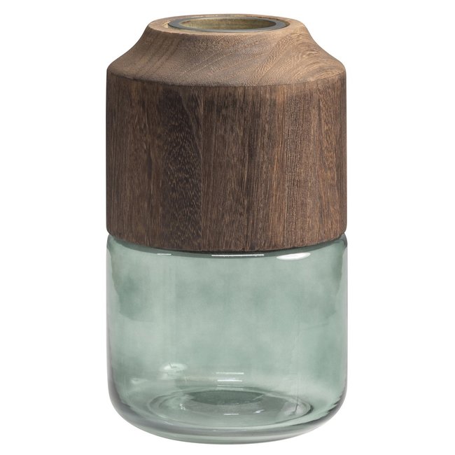 WOOOD Exclusive Celeste Vaas Glas/hout Blauw/groen 23x14cm