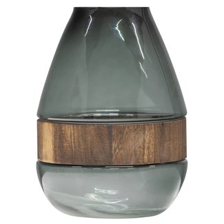 Woood Dave Vaas Glas/hout Blauw/groen 26x19cm