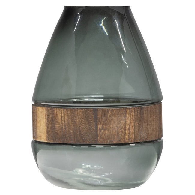 Woood Dave Vaas Glas/hout Blauw/groen 26x19cm