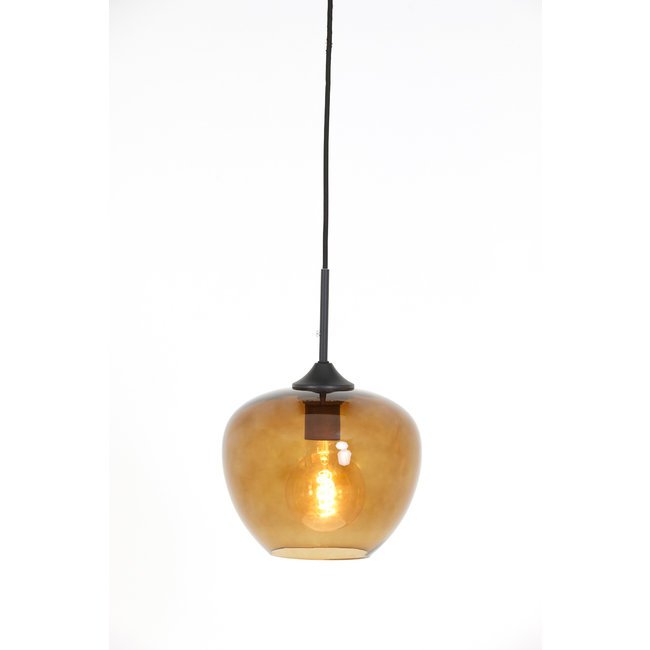 Light en Living Hanglamp MAYSON  zwart+glas bruin - Diverse maten