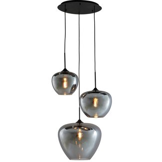 Light en Living Hanglamp 3L Ø40x160 cm MAYSON mat  zwart+glas smoke