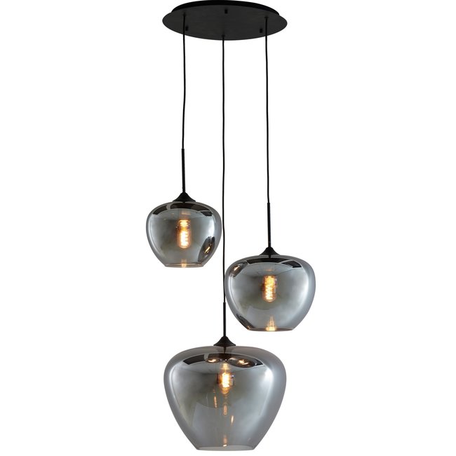Light en Living Hanglamp 3L Ø40x160 cm MAYSON mat  zwart+glas smoke