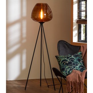 Light & Living Vloerlamp Ø42x146 cm MAYSON mat  zwart + glas bruin