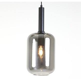 Light en Living Hanglamp Ø22x52 cm LEKAR zwart+smoke glas Light en Living Hanglamp Ø22x52 cm LEKAR zwart+smoke glas
