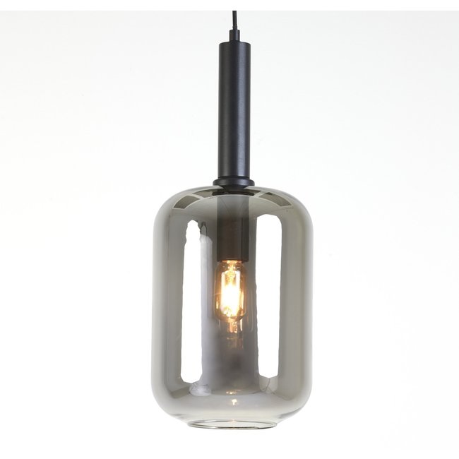 Light en Living Hanglamp Ø22x52 cm LEKAR zwart+smoke glas