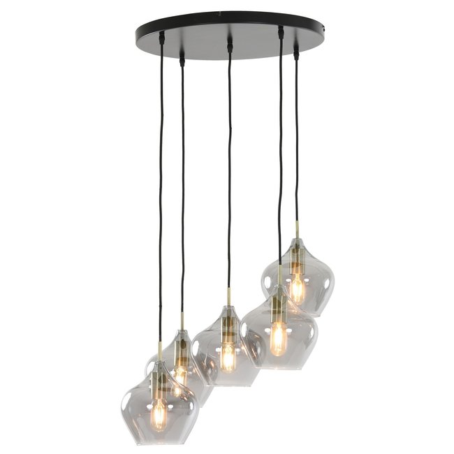 Light en Living Hanglamp 5L Ø61x66 cm RAKEL antiek  brons+smoke