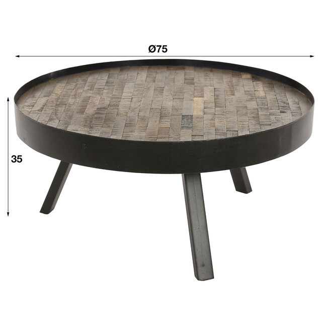 WoonStijl Ronde bijzettafel Teca Ø 75 cm met stalen rand