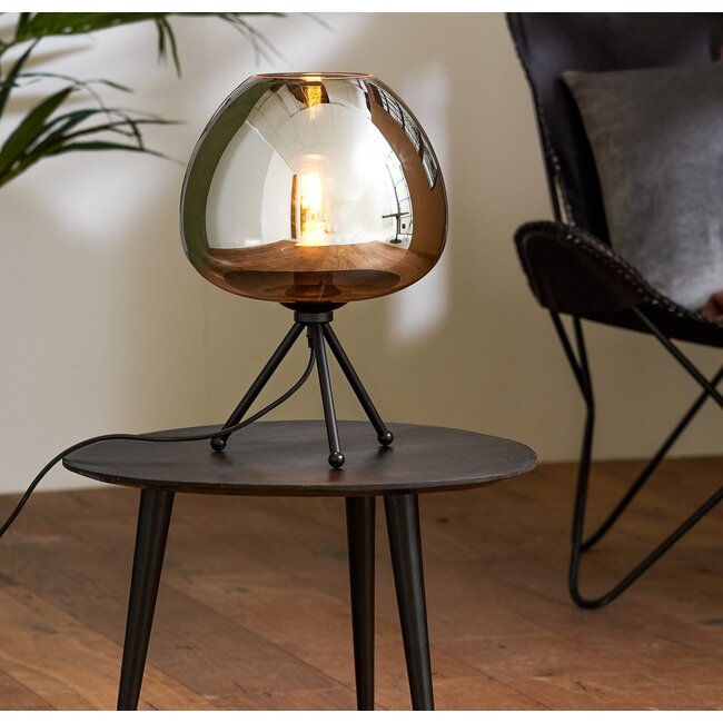 Light en Living Tafellamp Ø30x43 cm MAYSON mat  zwart+glas smoke