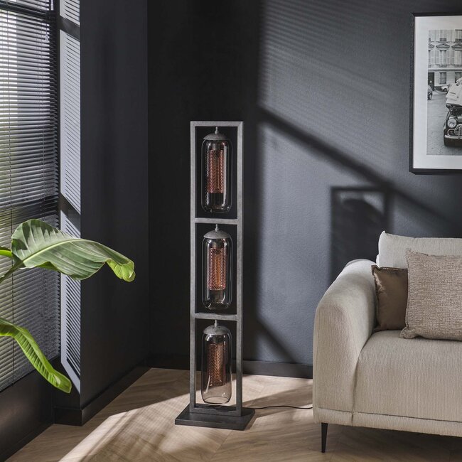 WoonStijl Vloerlamp 3L tower smoke glas-geperforeerd staal