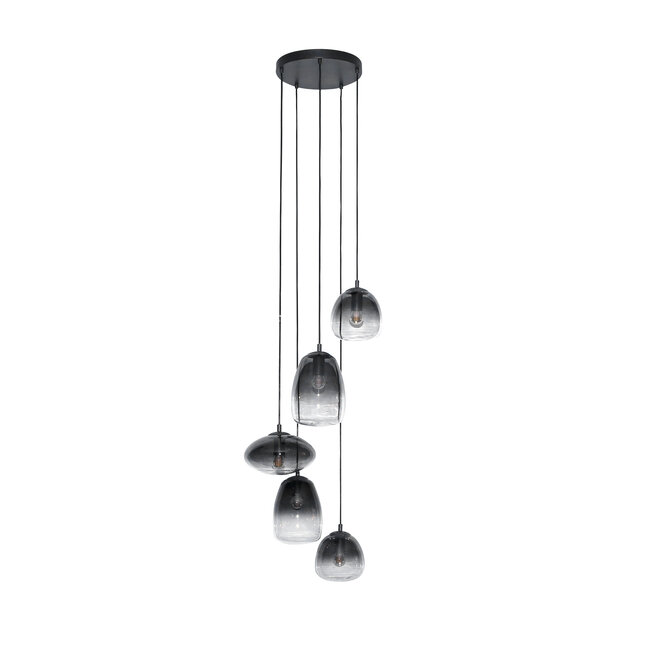 WoonStijl Hanglamp 5L getrapt mix glass shaded