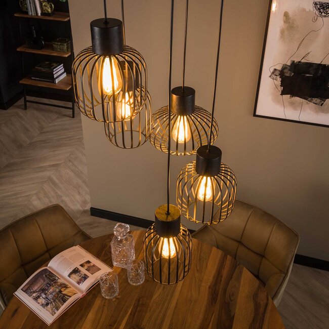 WoonStijl Hanglamp 5L getrapt mix metal