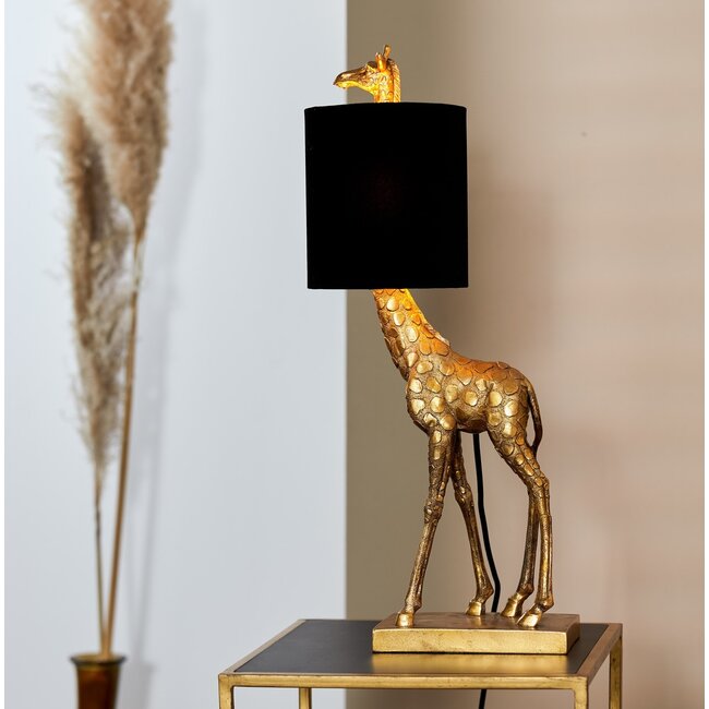 Light en Living Tafellamp 26x16x61 cm GIRAFFE antiek  brons+velvet zwart