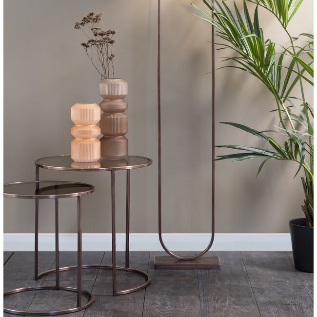 Light en Living Bijzettafel set van 2 DUARTE glas bruin+antiek koper