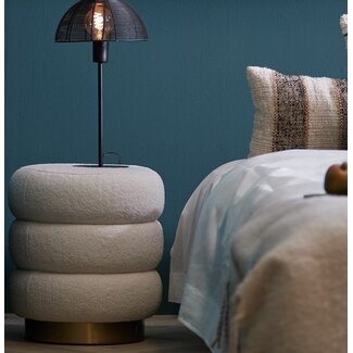 Light en Living Poef Ø40x45 cm KIMI teddy wit+goud