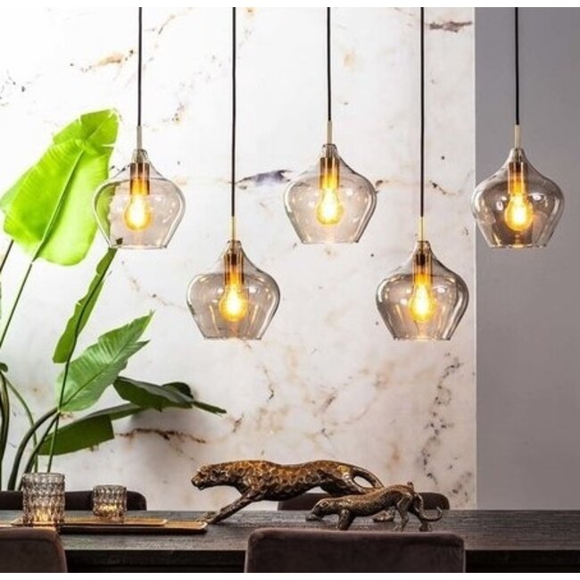 Light en Living Hanglamp 5L 104x20x120 cm RAKEL  antiek brons+smoke