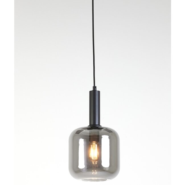 Light en Living Hanglamp Ø16x26 cm LEKAR zwart+smoke glas