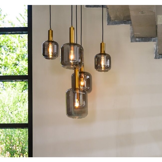 Light en Living Hanglamp 5L Ø66x80 cm LEKAR antiek  brons+smoke glas